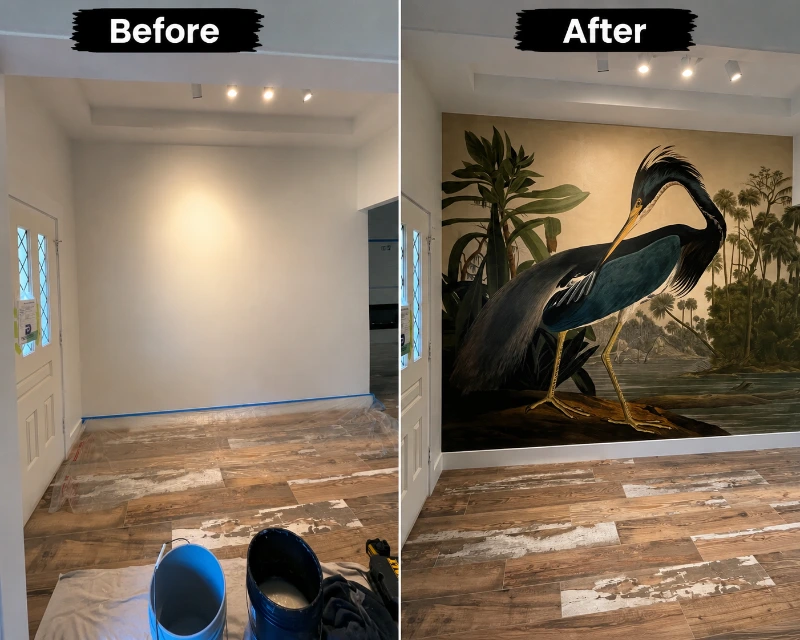 Natural grasscloth wallpaper before and after results in Denver residence